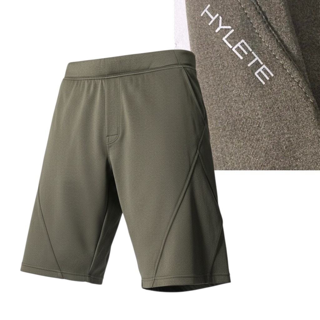 Hylete Athletic Shorts Mens Medium(32″) Green 13″ Ins Above Knee Zip Pockets Gym