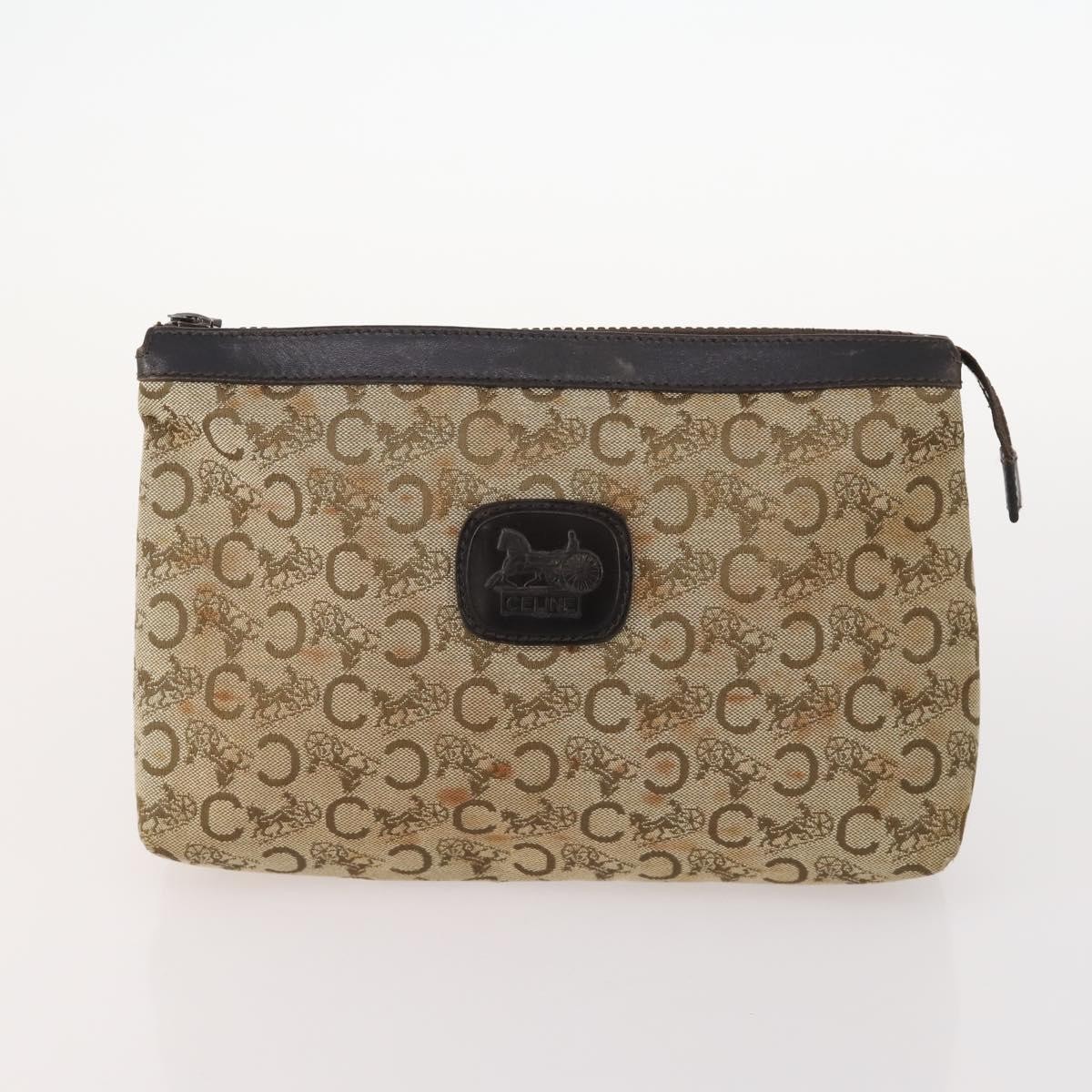 CELINE Macadam Canvas C Macadam Canvas Pouch PVC 3 Set Beige Brown Auth fm5234