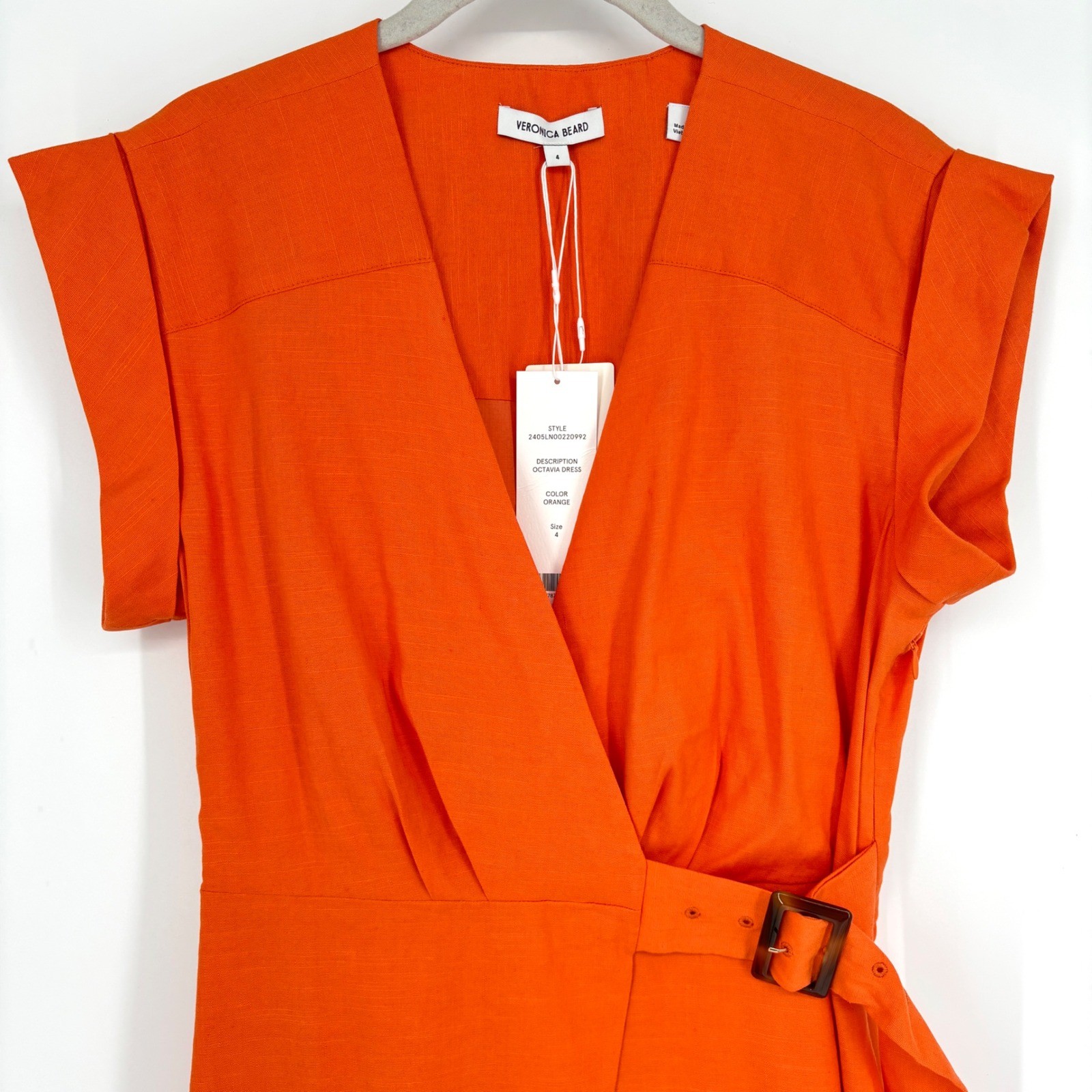 NWT Veronica Beard Octavia Wrap Midi Dress Linen Blend Belted Short Sleeve 4