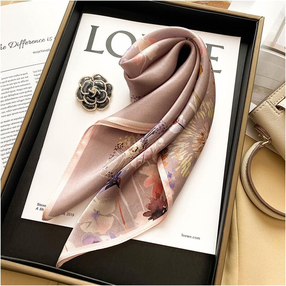100% Real Mulberry Silk Women Small Square Neck Scarfs 21″ Lightweight Headscarf