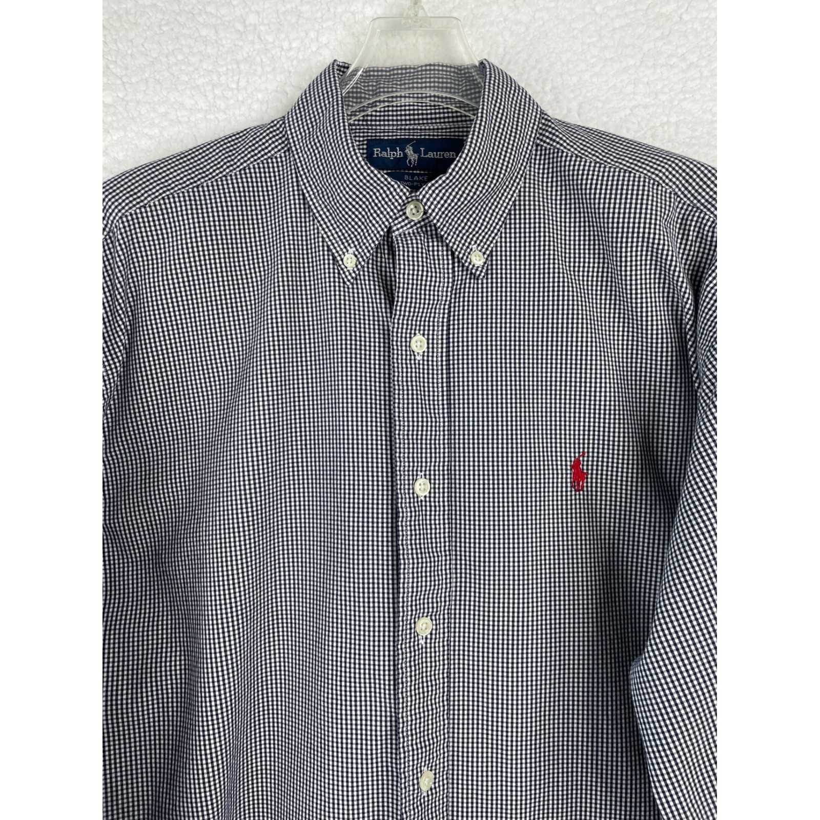 Polo Ralph Lauren Blake Mens M Navy Gingham Check Button Down Cotton Shirt
