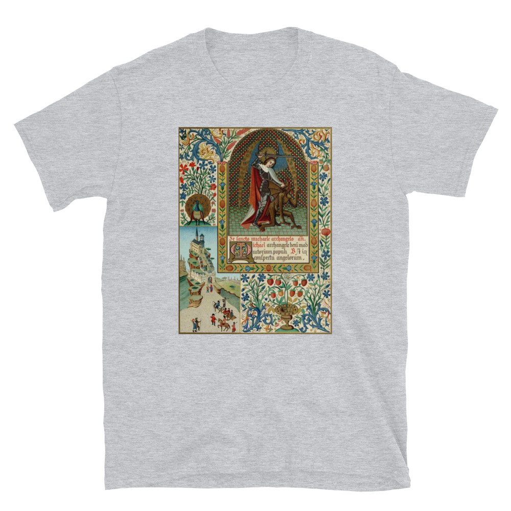 Archangel Michael vs Devil Medieval Gothic Illuminated Art Graphic T-Shirt