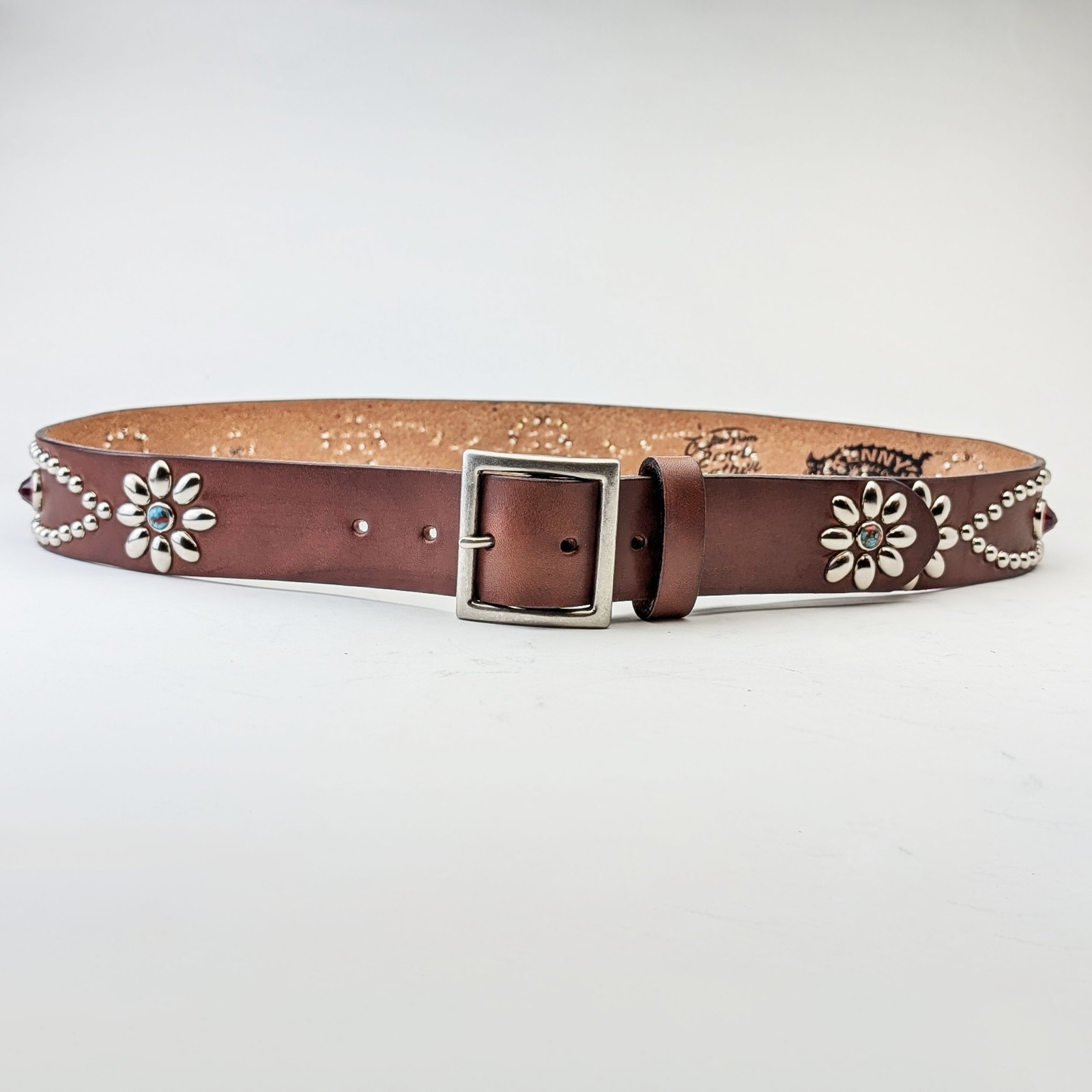 Handmade Dark Brown Leather Studded Biker Belt Vintage Western Style Japan