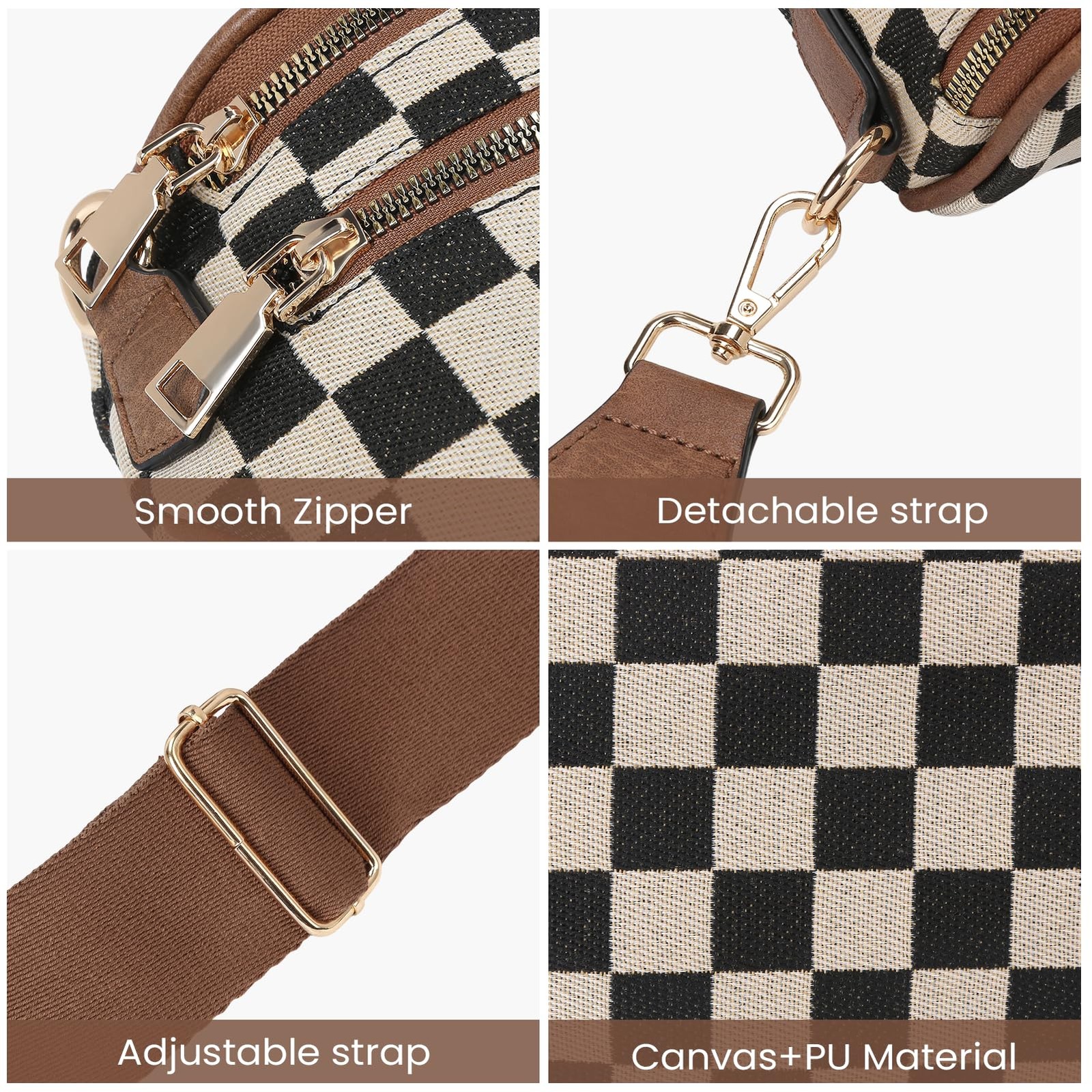 1 PCS A01 Brown Checkered Crossbody Bum Bag Large Fanny Pack Belt Purse