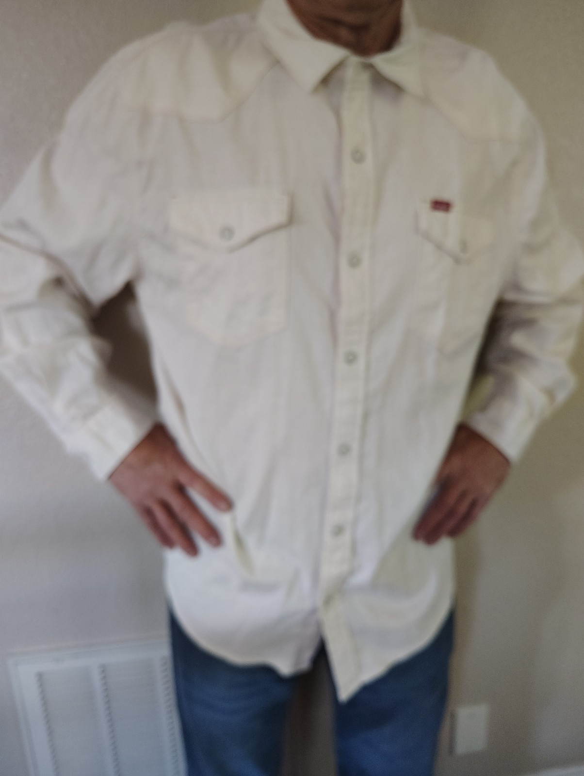Wrangler Retro Shirt Mens XL/XG Cotton Off White Western Pearl Snap Rodeo Cowboy