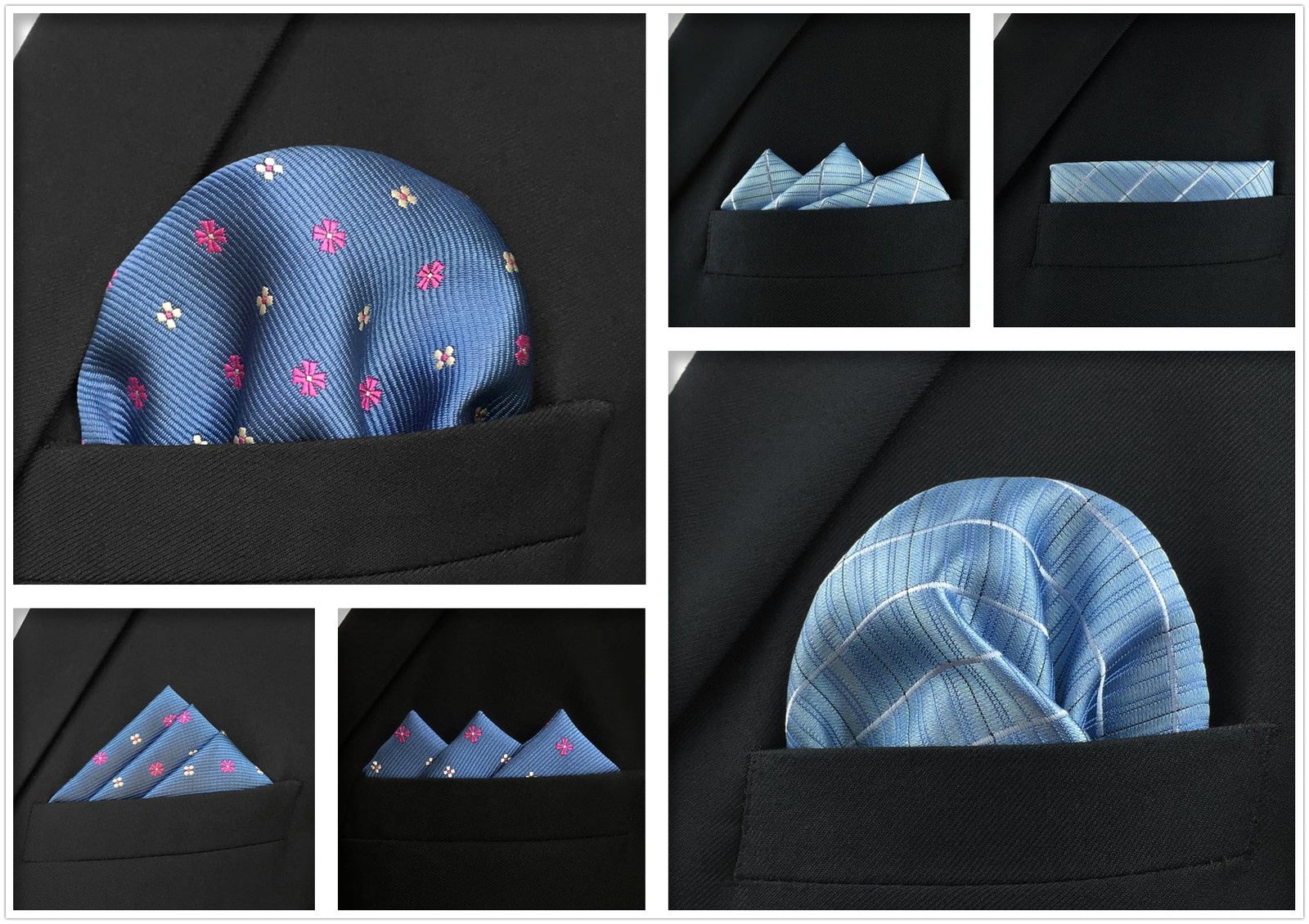 5 PCS Mens Pocket Squares Set Formal Handkerchiefs Suit Tuxedo Fits 12.6 In