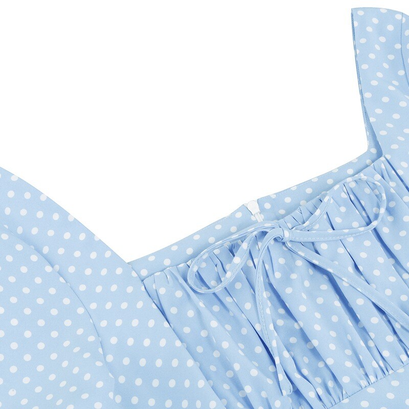 Retro Wave point Short sleeved Splicing Waist retraction Dress Cake skirt