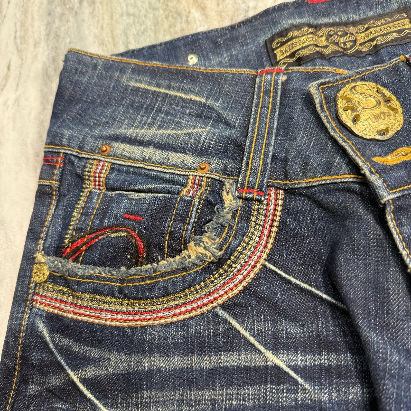Studio R.P Flare Denim Pants y2k RED PEPPER Size 27 Vintage Rare