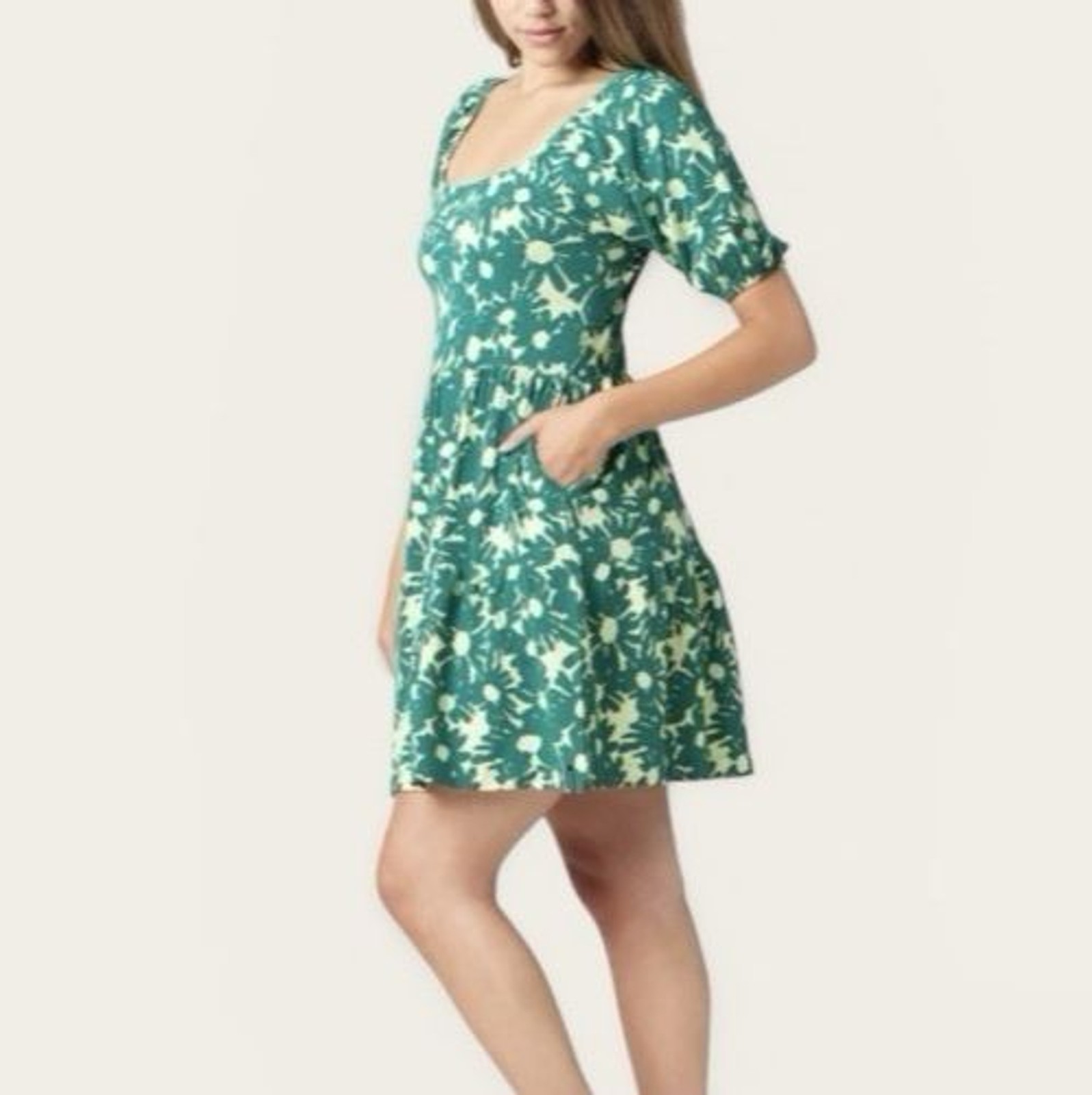 Known Supply Bowen Dress Sz S Organic Cotton Stretch Floral Boho Pockets Soft