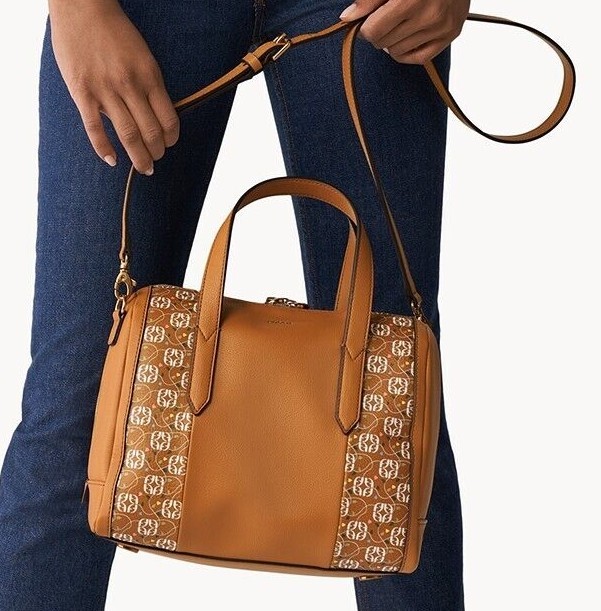 Fossil Sydney Satchel Tan Logo Crossbody Handbag SHB2952919 NWT $150 Retail FS