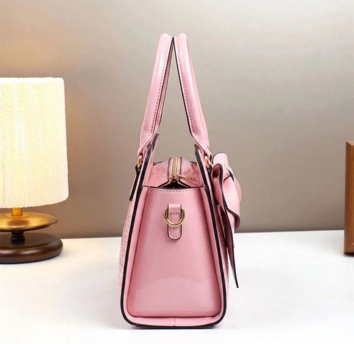 Women’s Luxury PU Leather Bow Tote Handbag 2Pc Satchel Shoulder Bag Wallet