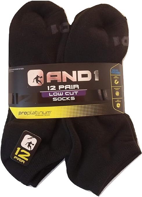 AND1® Men’s Low Cut Socks 12 pack “ARCH COMPRESSION~Reinforced heel and Toe”