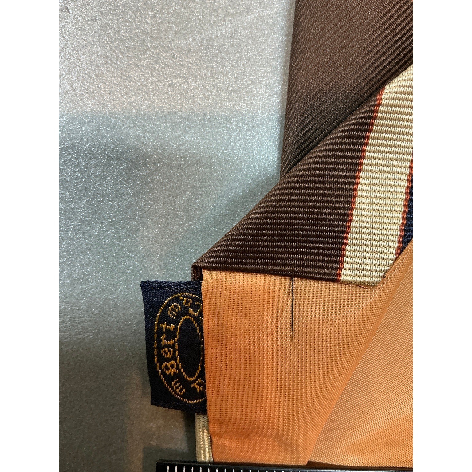 Brooks Brothers Makers Vintage Striped All Silk Necktie Brown Navy Cream 3.25in