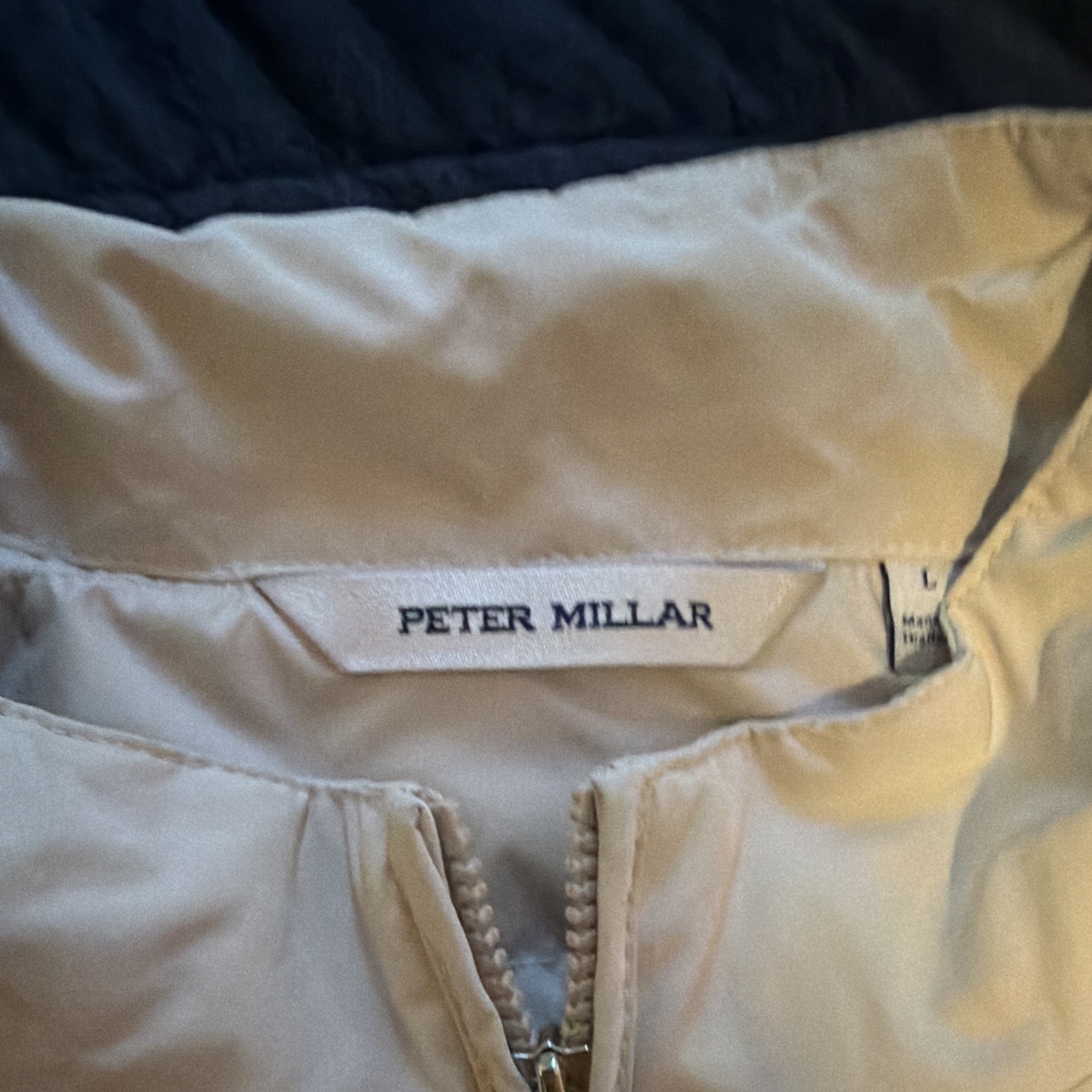 Peter Millar Men’s Beige Full Zip Quilted Down Vest Stand-Up Collar Size L