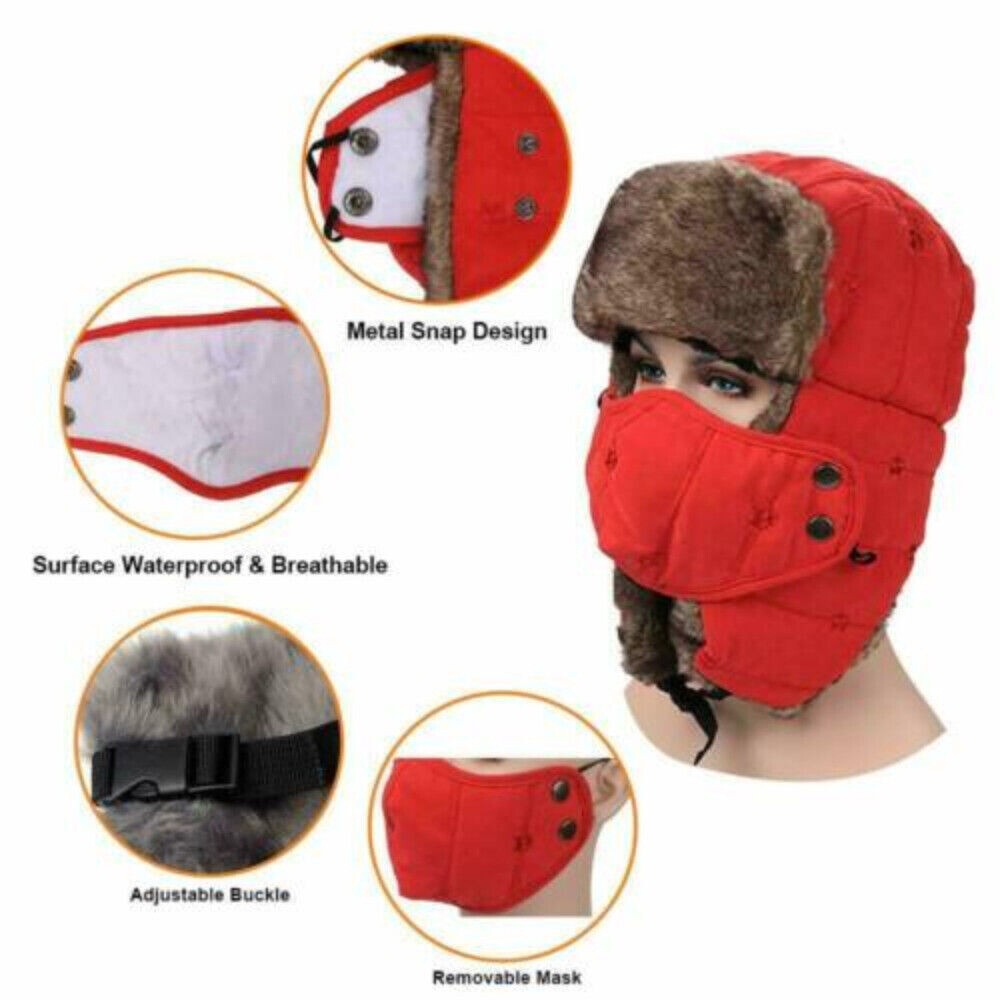 Winter Thermal Fur Lined Aviator Hat with Ear Flap Full Face Cover for Men Women