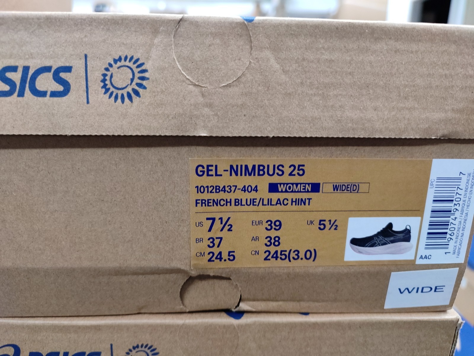 ASICS Gel Nimbus 25 Wide Women’s 7.5 French Blue Lilac Hint 1012B437-404 Mesh