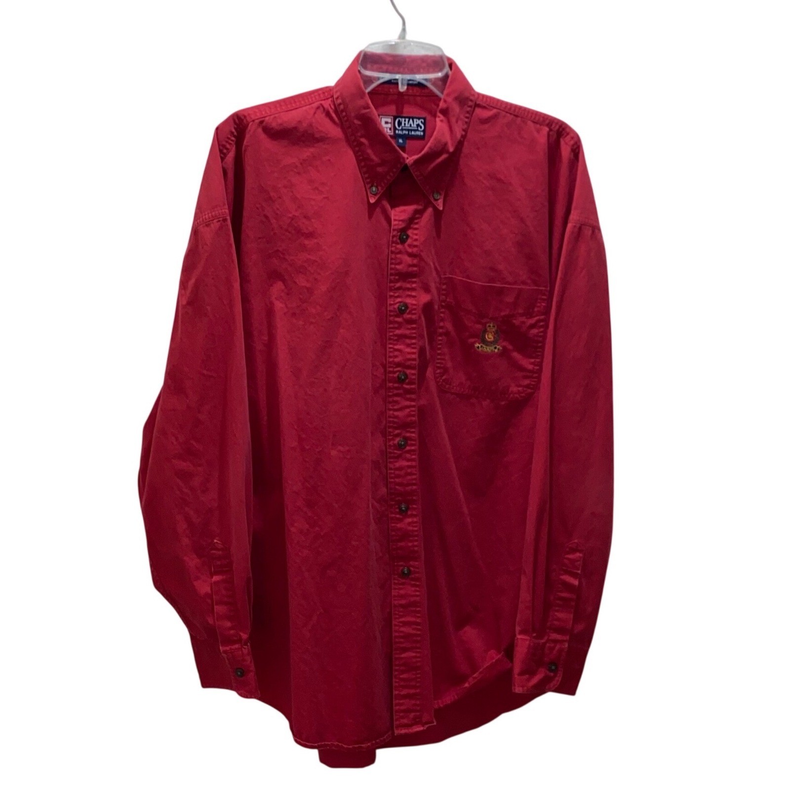 Chaps Ralph Lauren Mens XL Red Cotton Button Down Long Sleeve Crest Logo Shirt