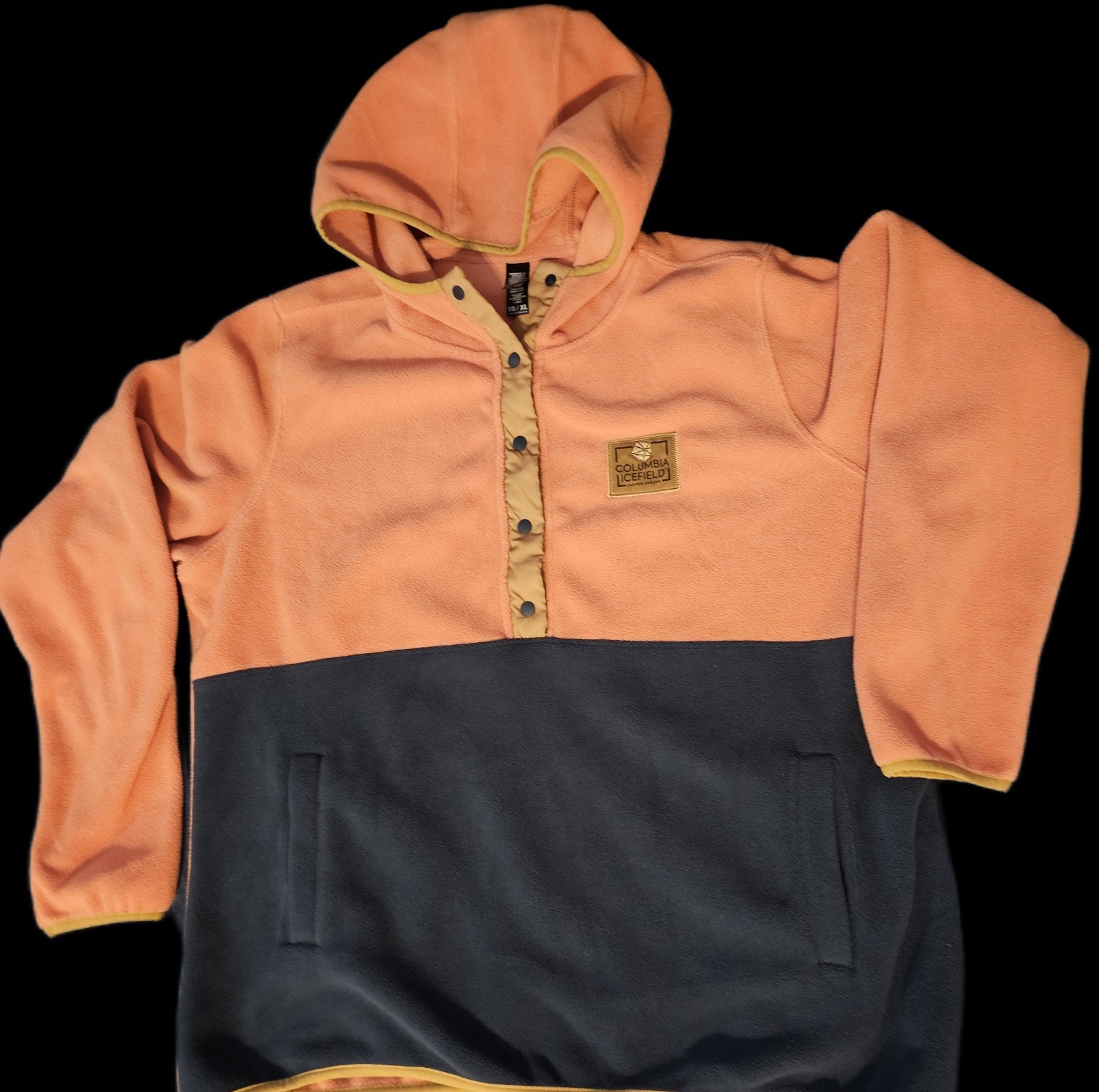 Columbia Icefield CA Orange & Charcoal Gray Fleece Hoodie Snap-button Pocket XL