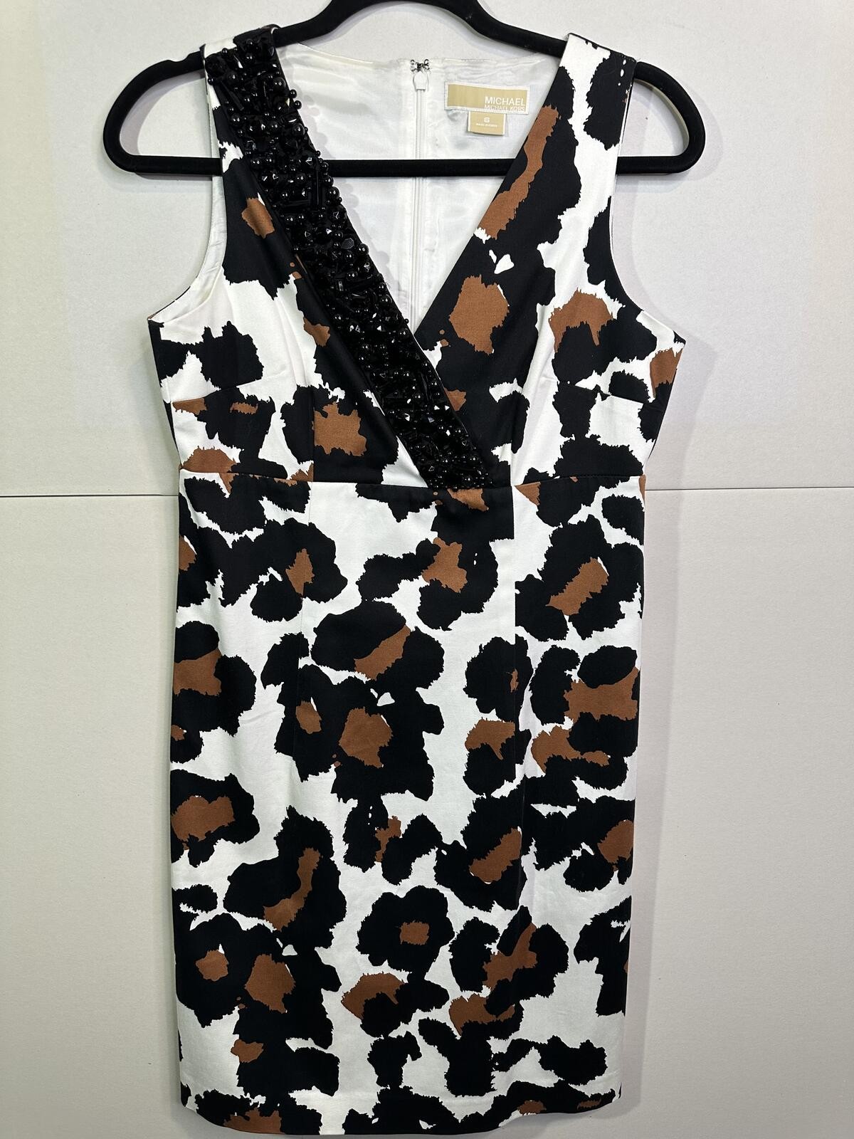 Michael Kors Embellished Leopard Print Sheath Party Dress Women’s Size 6
