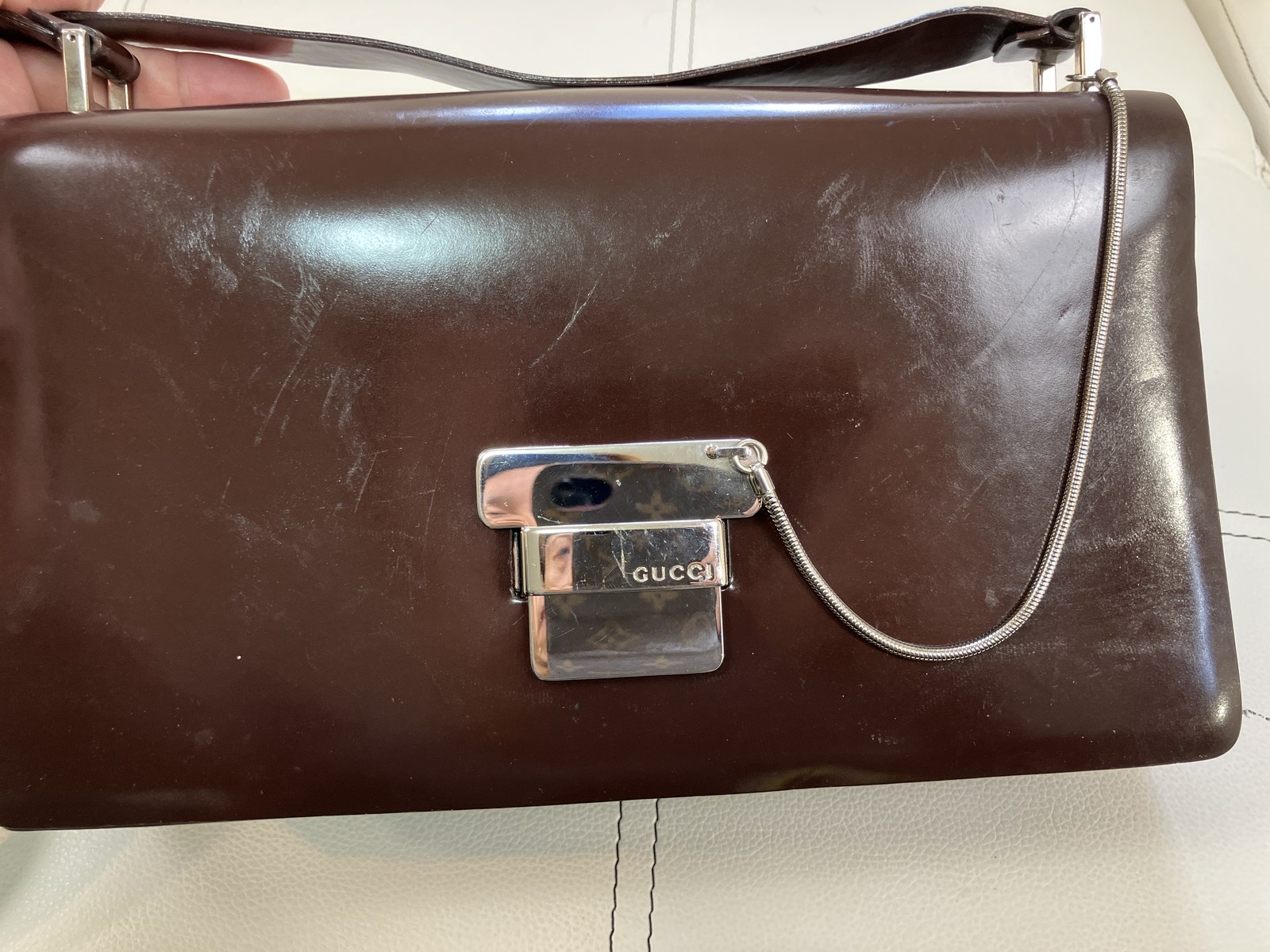 GUCCI Vintage Brown Patent Leather Shoulder Bag 001.3444.1746 Italy
