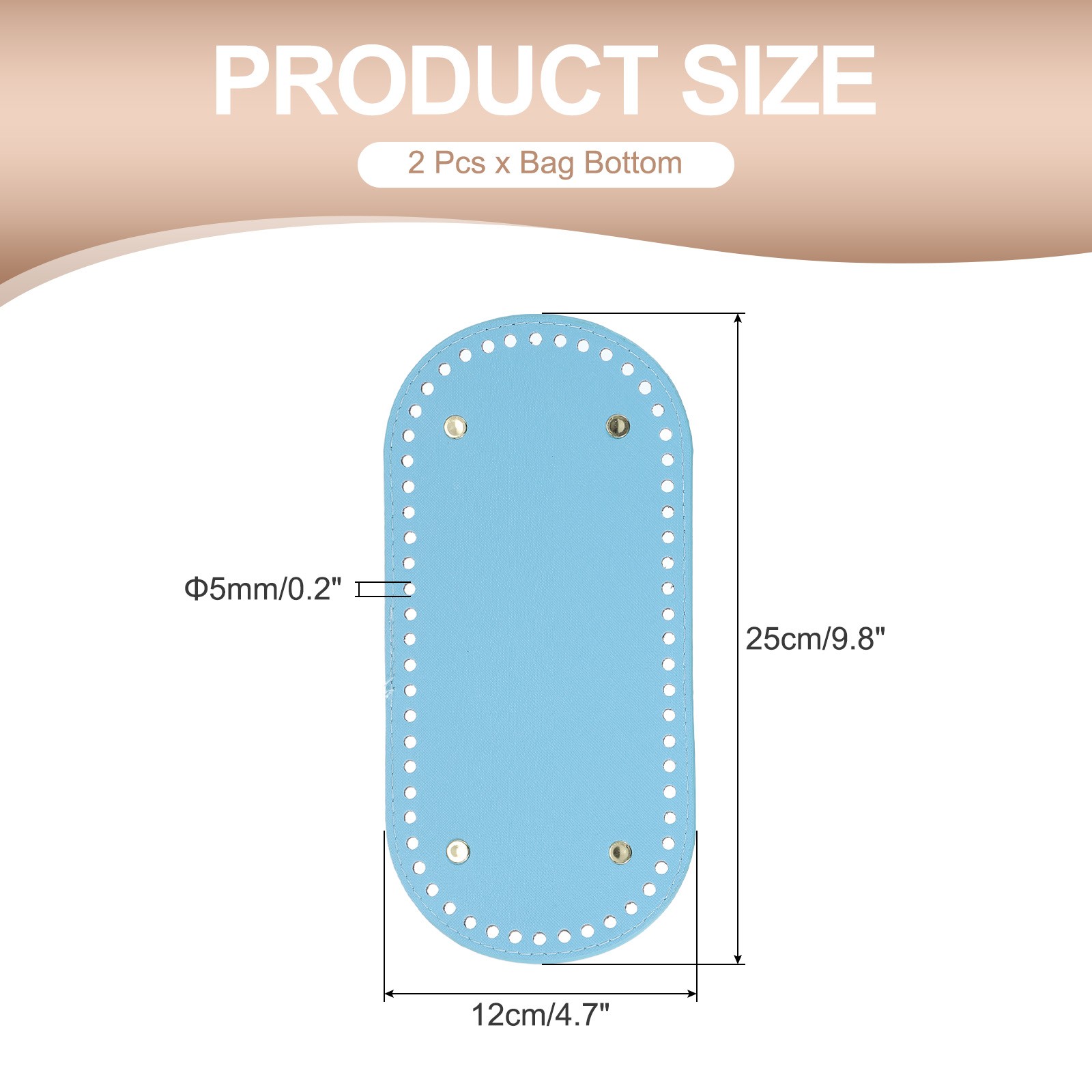 2Pcs Oval PU Leather Bag Bottom Shaper with Holes & Nails 9.8×4.7 Inch Blue