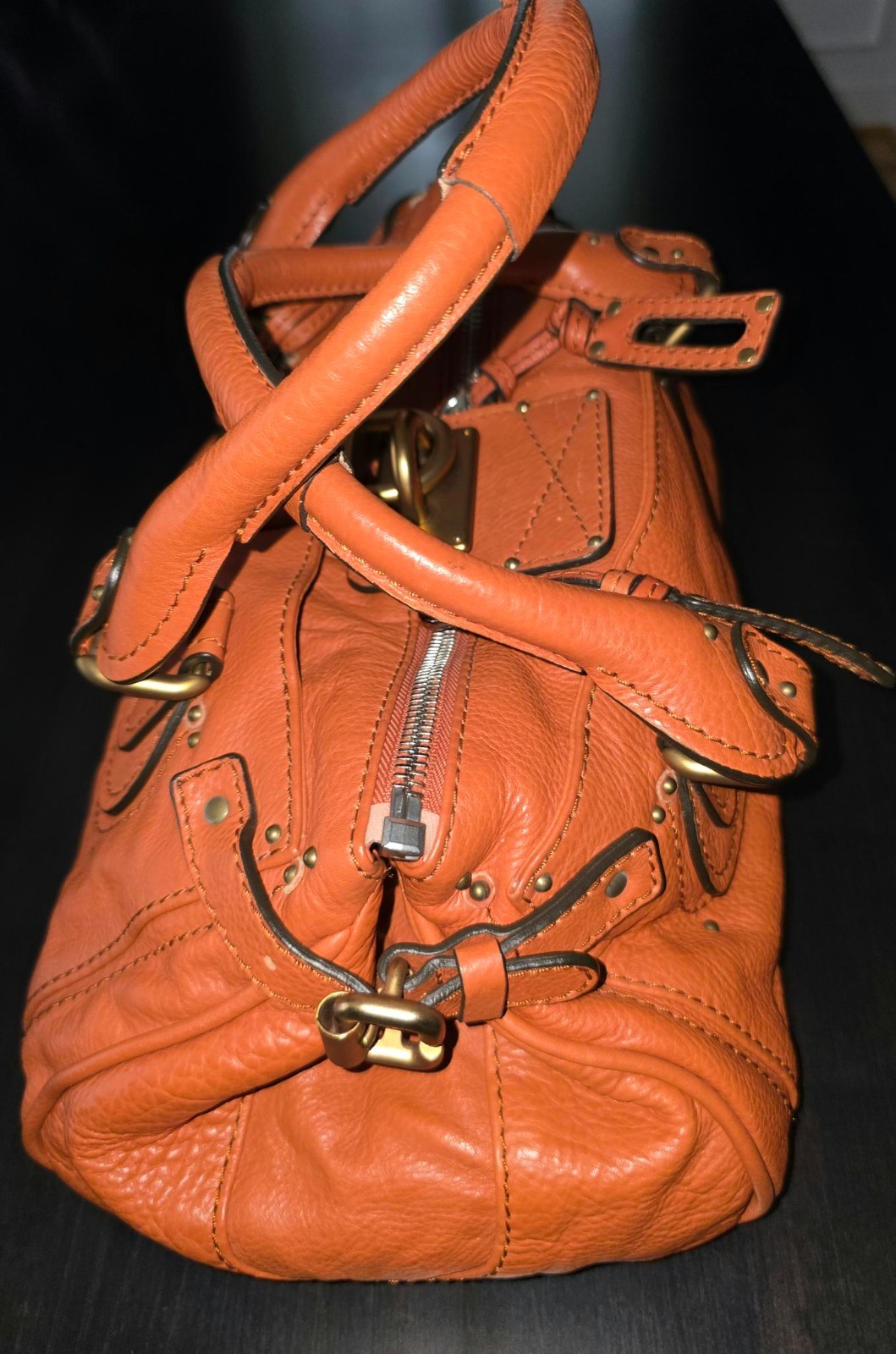 Chloé Paddington Medium Leather Satchel Bag Burnt Orange Brass Lock & Key