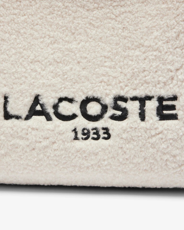 Lacoste Woman’s 1933 Sherpa Teddy Tote Crossbody Bag Cream Ivory Black Logo