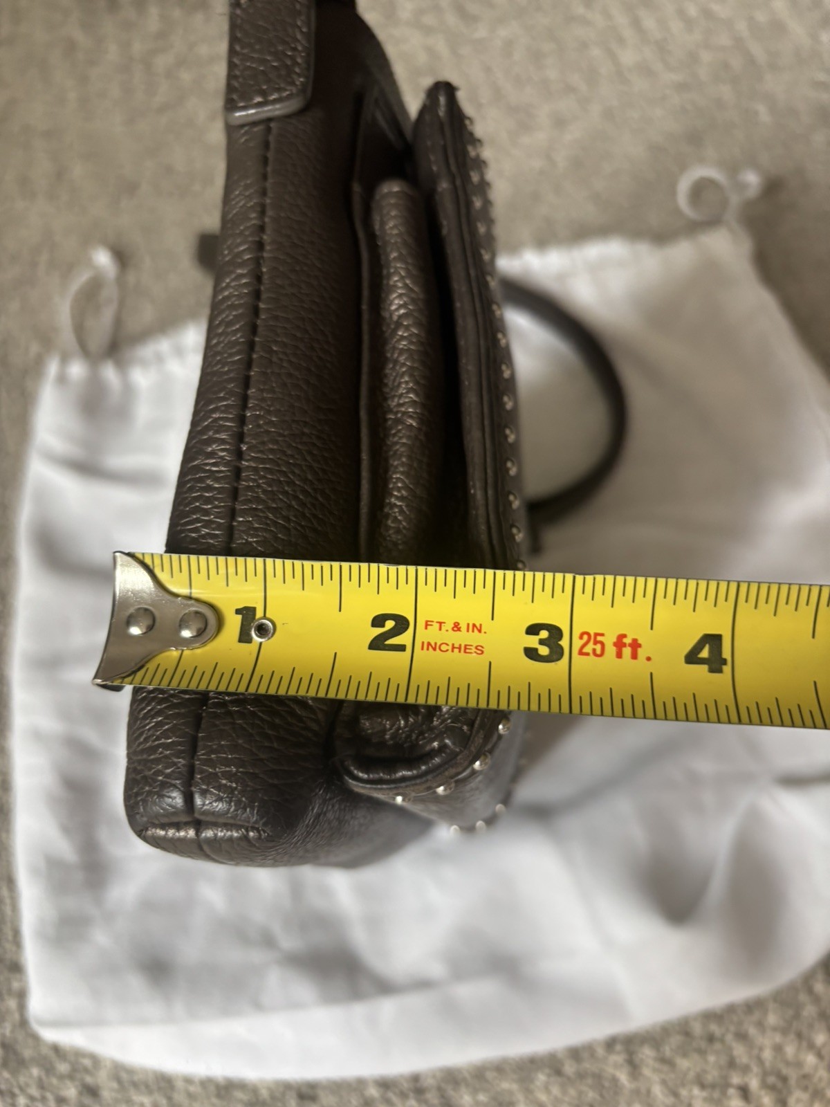 BRIGHTON Crossbody Organizer in Cappuccino Pebbled Leather w/ Silver Studs