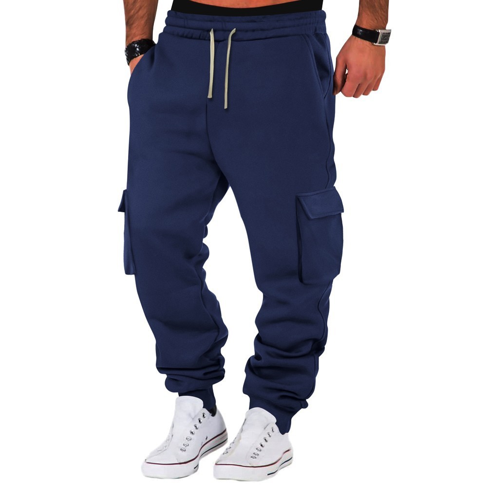 Spring Fall Men’s Cargo Joggers Soft Fleece Sweatpants Multi-Pockets Drawstring