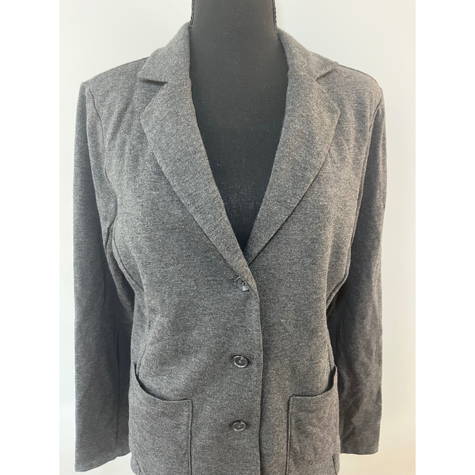 Tahari Knit Blazer Jacket Charcoal Gray Heather 3 Button Pocket Large L NWT