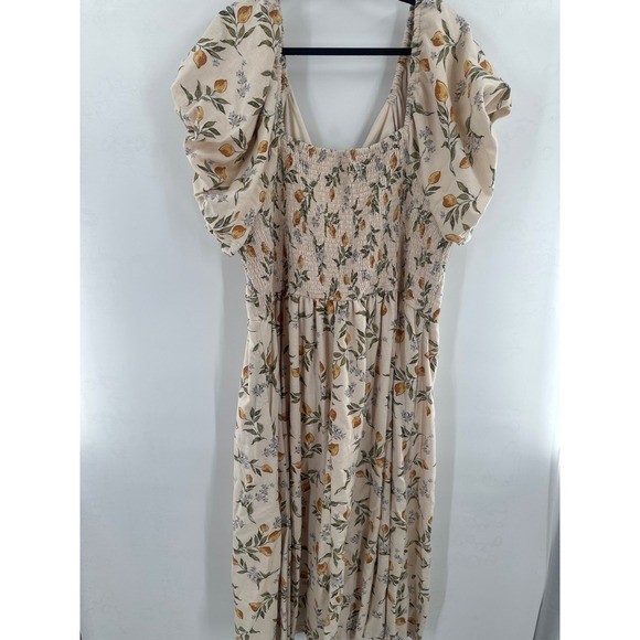 Lea Lemon Print Maxi Dress Twist Front Puff Sleeve Flowy Yellow Blue Cottagecore