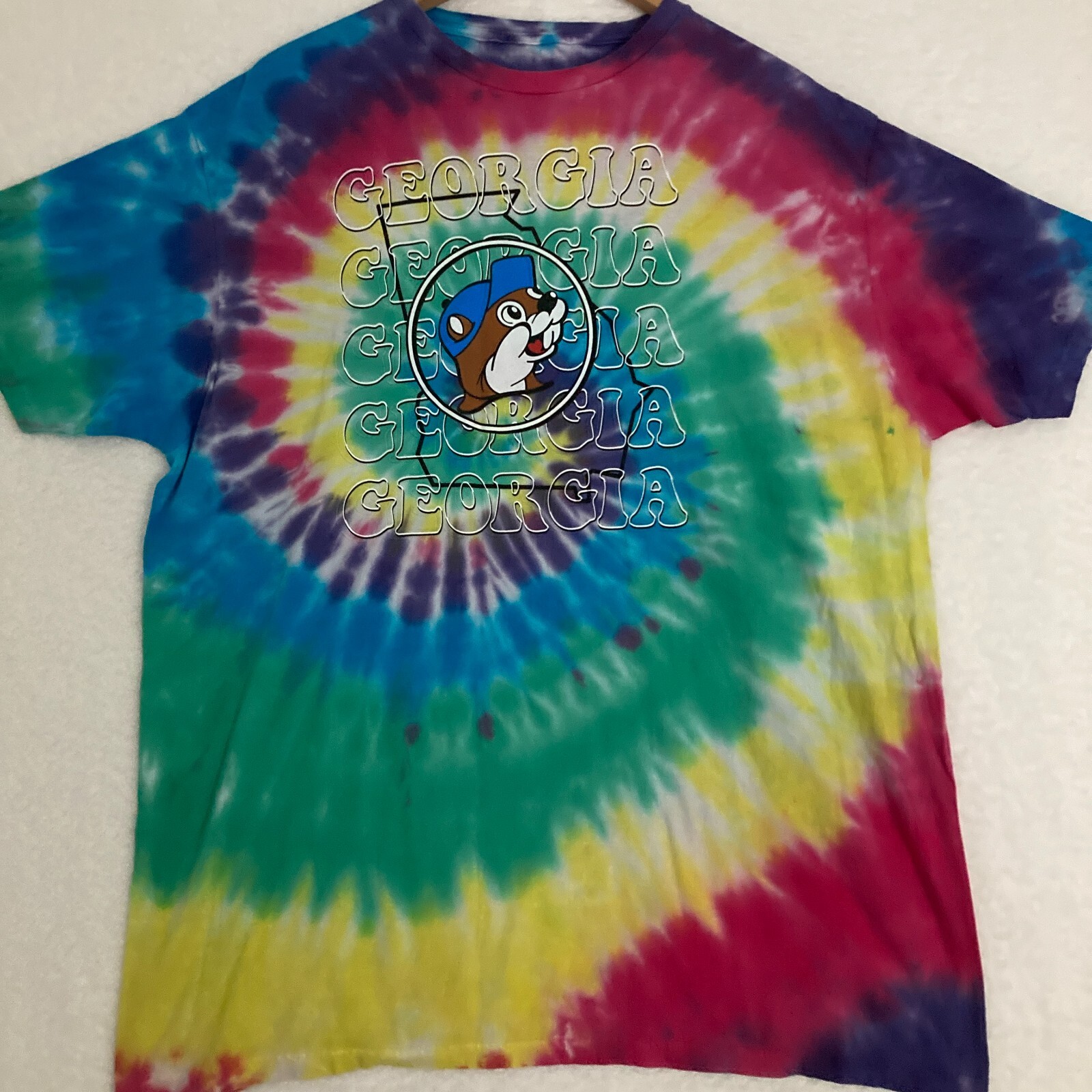 Buc-ees Georgia Shirt Adult XL Colorful Rainbow Tie Dye Hippie Beaver Tee