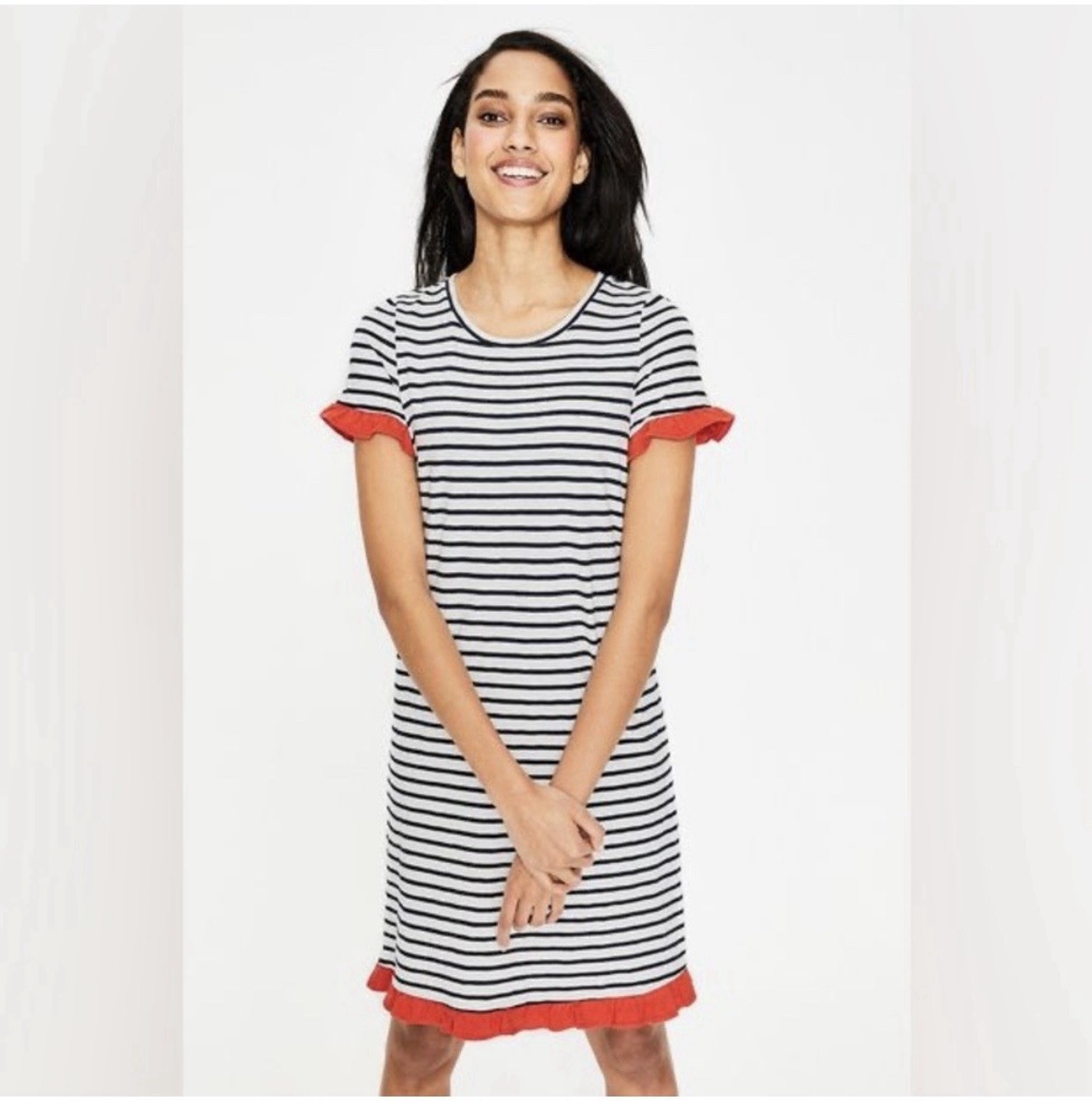 Boden Jersey Nautical Dress Ruffle Accents Size 8
