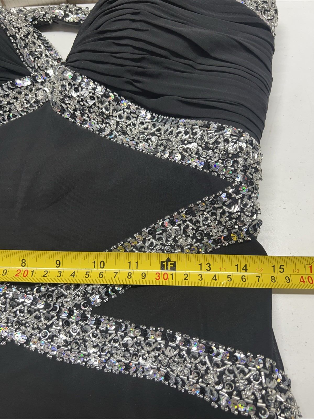 FLIRT Maggie Sottero Black Sequined Prom Gown Evening Dress Size 10 Preloved GUC