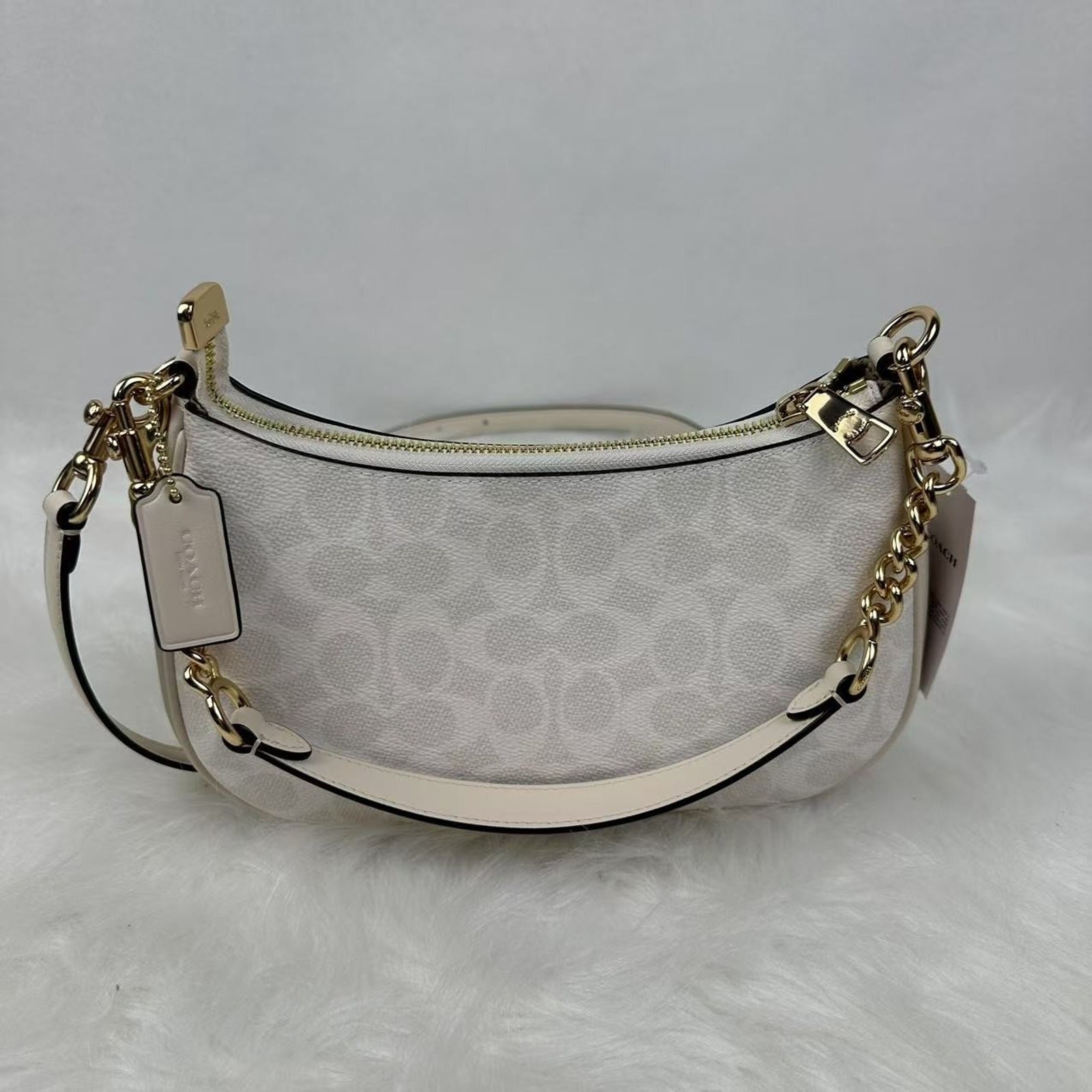 Coach Teri Shoulder Bag In Signature Canvas In Gold/White/Chalk CV933 NWT