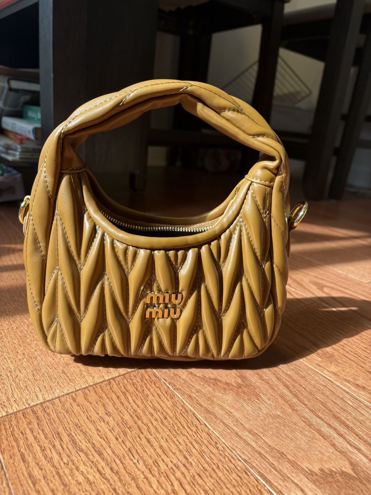 Miu Miu Wander Matelassé Nappa Leather Hobo Bag , Brown, Detachable Strap
