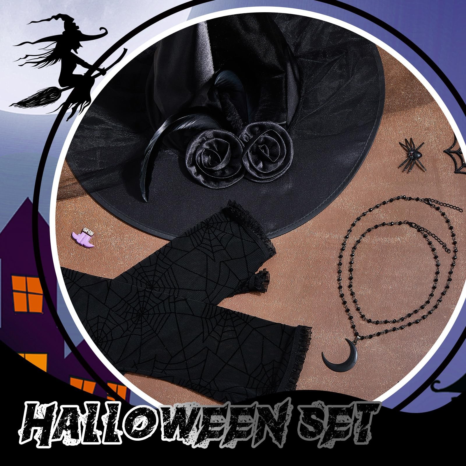 Geyoga 4 Pcs Halloween Witch Costume Set for Women One Size, Show as Picture
