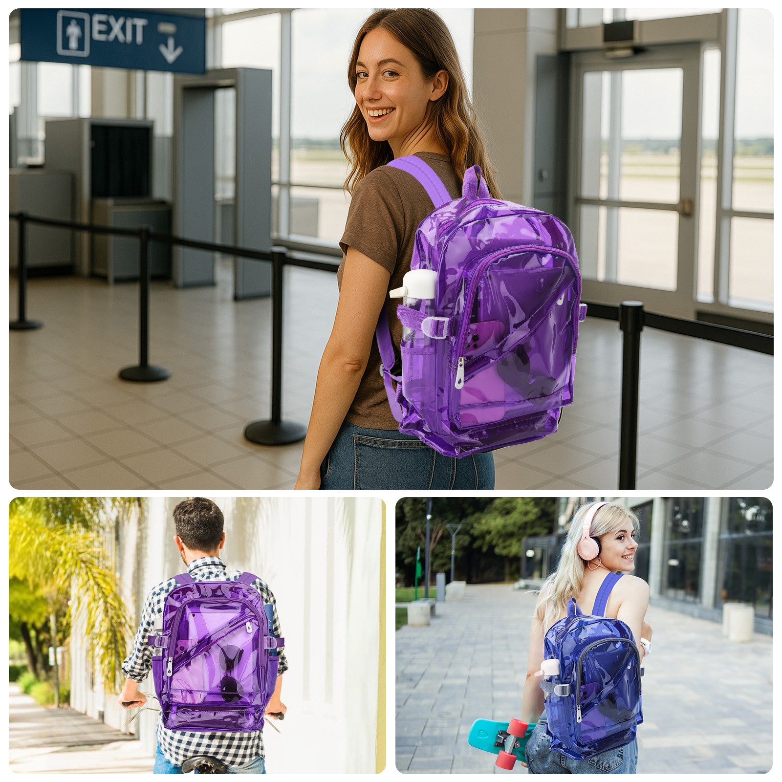 Heavy Duty Clear Backpack Waterproof Transparent Sling Bag School Travel Bookbag