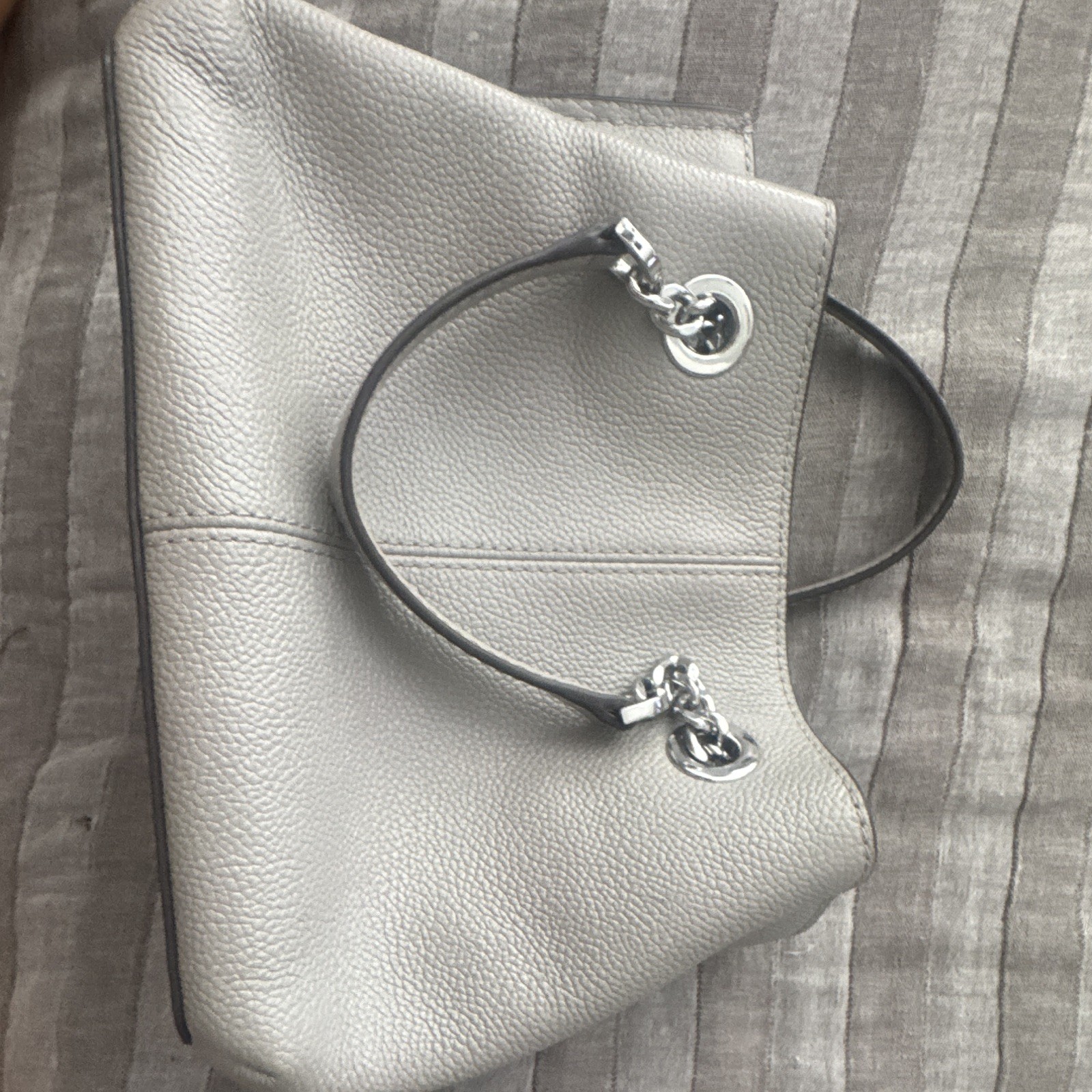 Michael Kors Gray Pebbled Satchel/Top Handle Bag, Zip, Silver Chain, Strap