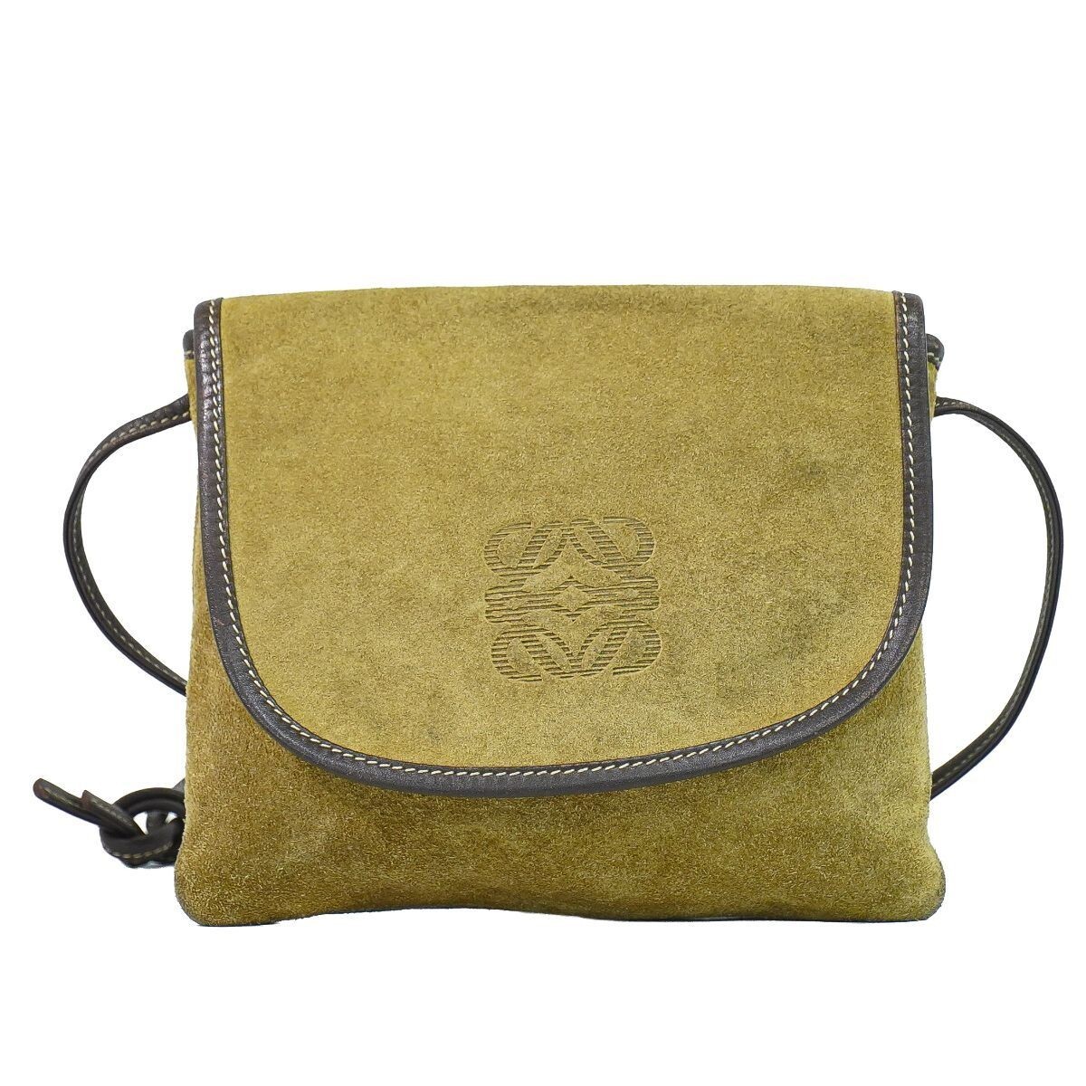 LOEWE Shoulder bag Anagram Suede leather Brown Vintage Authentic From Japan
