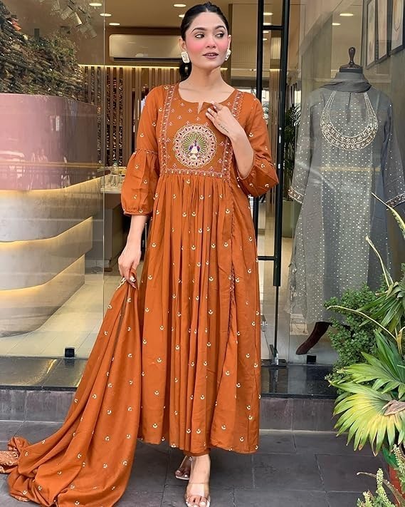 Women Rayon Printed Anarkali Kurta Set with Dupatta