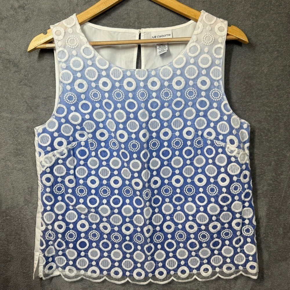 Liz Claiborne Top Medium Sleeveless Ombre Geometric Sleeveless Scalloped Trim