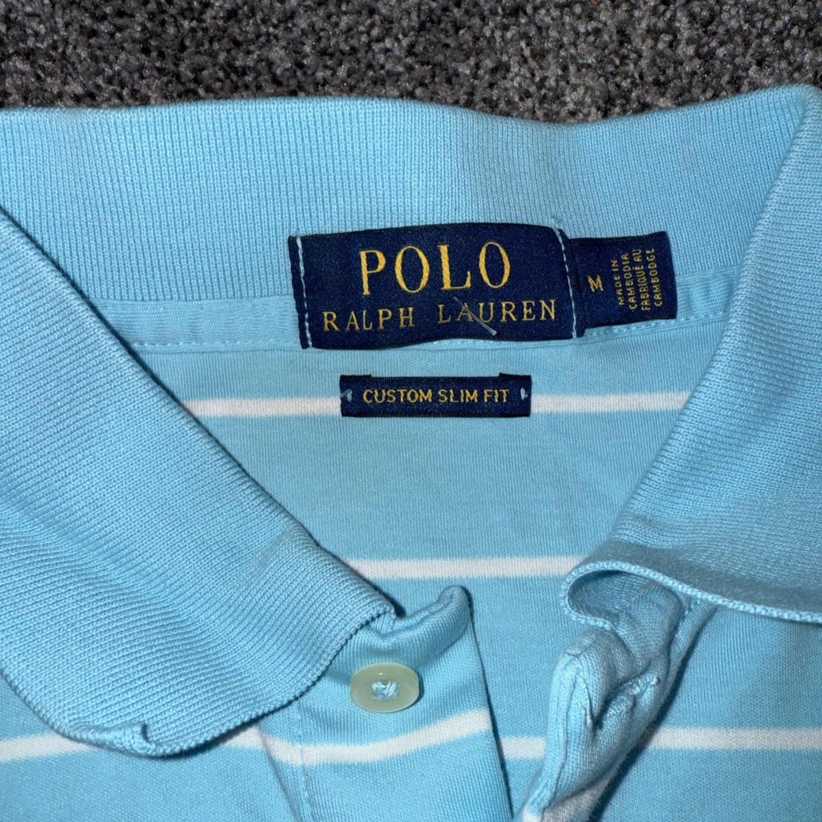 Ralph Lauren Turquoise And White Striped Polo Shirt Red Pony Slim Medium- Clean