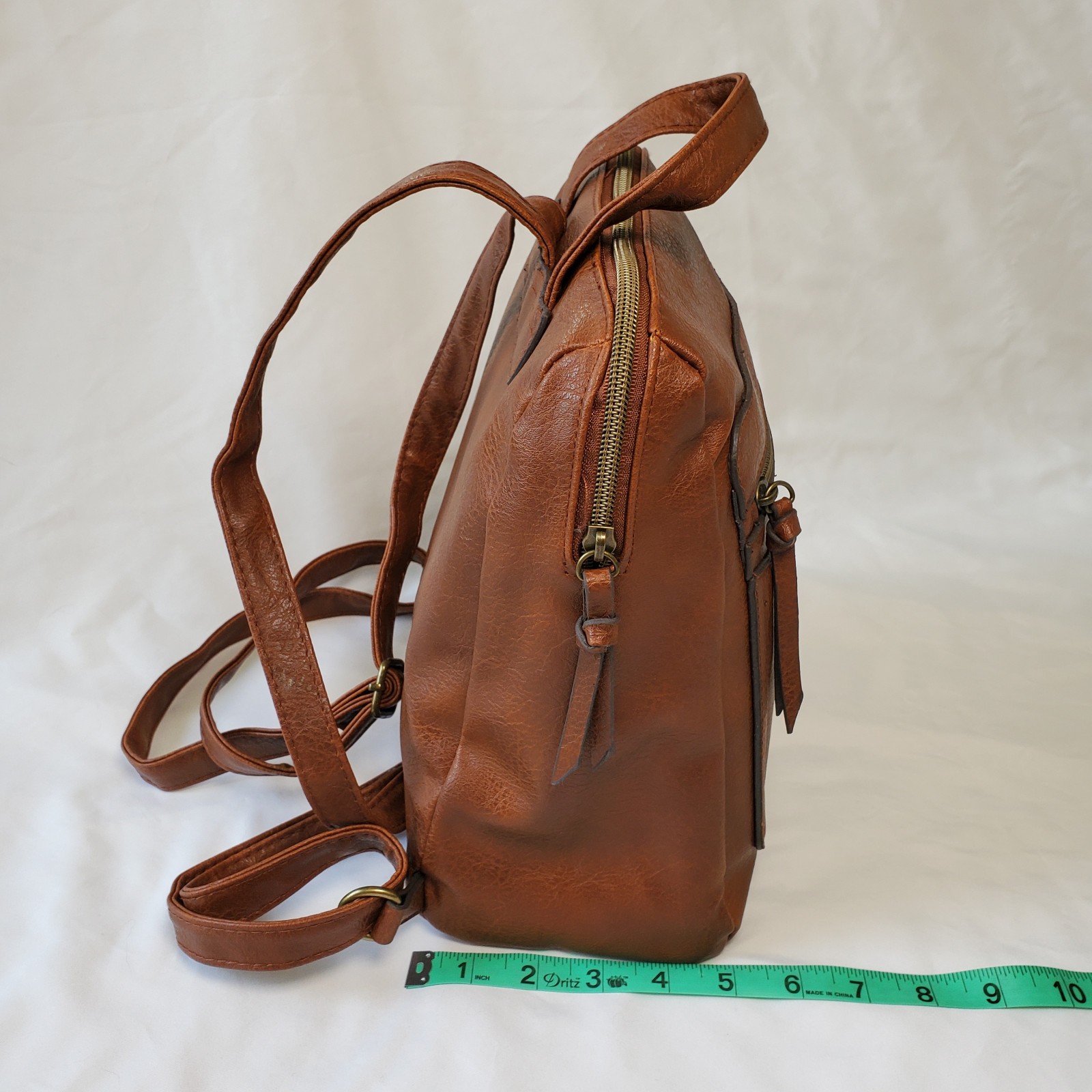 Brown Faux Leather Backpack – Not Branded – Zippers Adjustable Straps