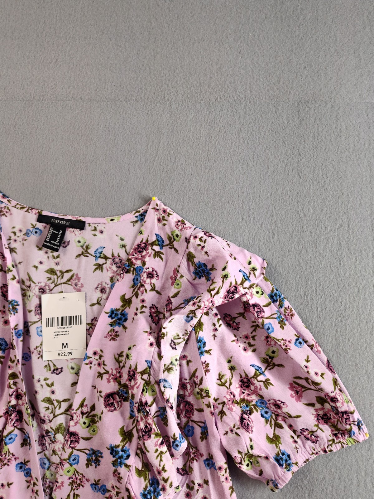 Forever 21 Women Romper M Purple Floral Ruffle Puff Sleeve V Neck Summer Casual