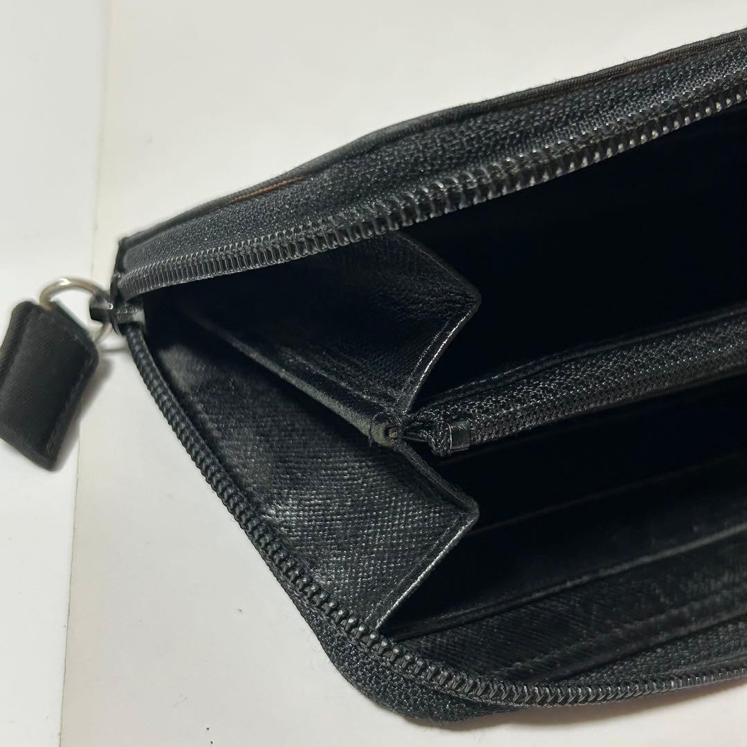 PRADA Nylon Round Zip Triangle Plate Long Wallet Black