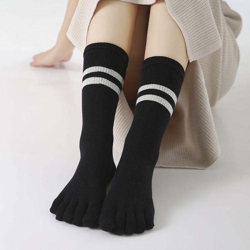 5 Pairs Cotton Low Cut Ankle Five Finger Toe Socks Sport Striped Solid Women 5-9