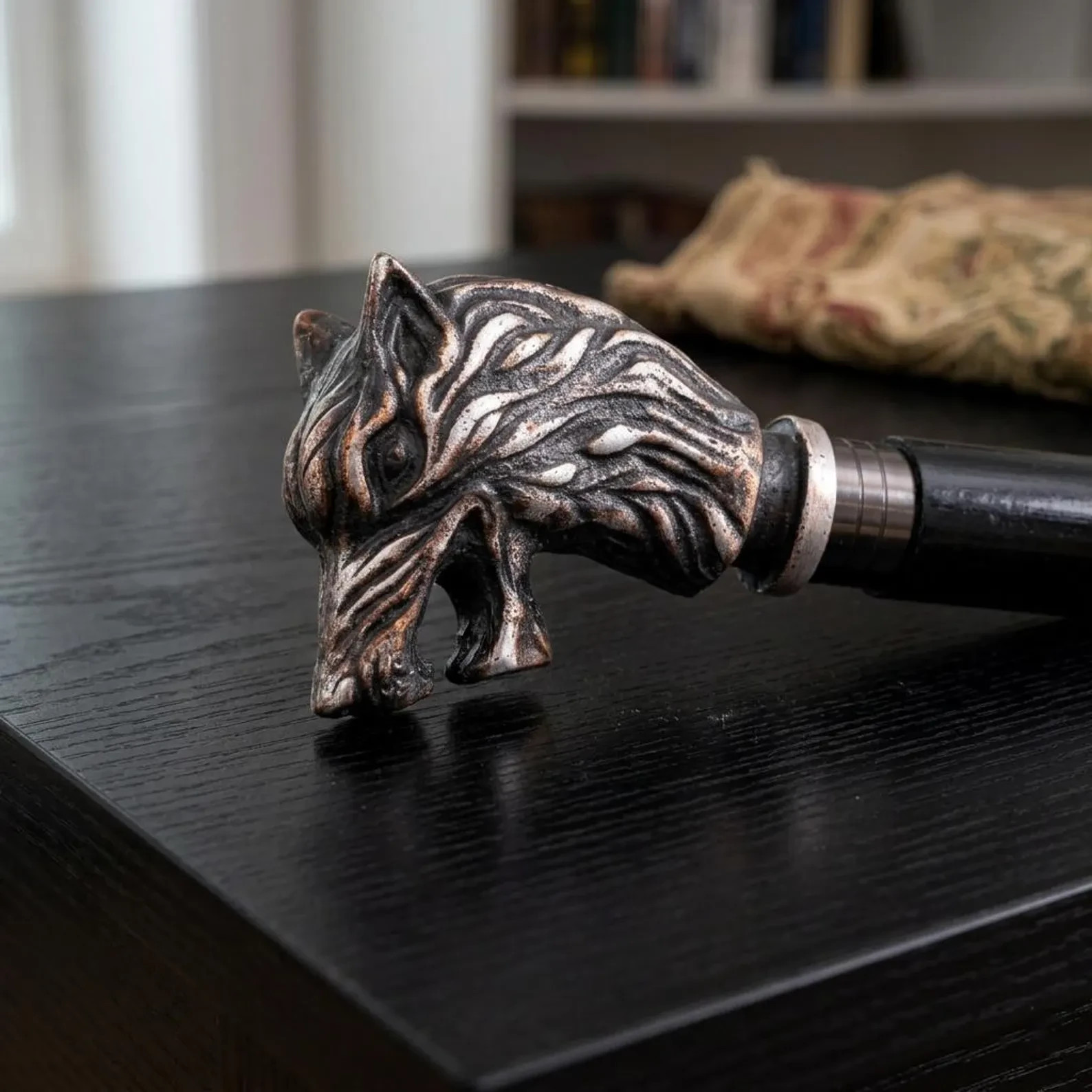 Handmade Wolf Headle Walking Stick ,Antique Brass Handle , Gift for Men & Women