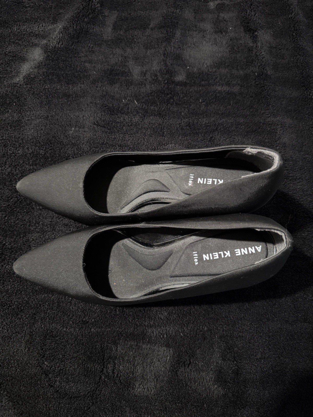 Anne Klein Blanchett Black Pointed-Toe iFlex Pumps With Chunky Patent Size 9