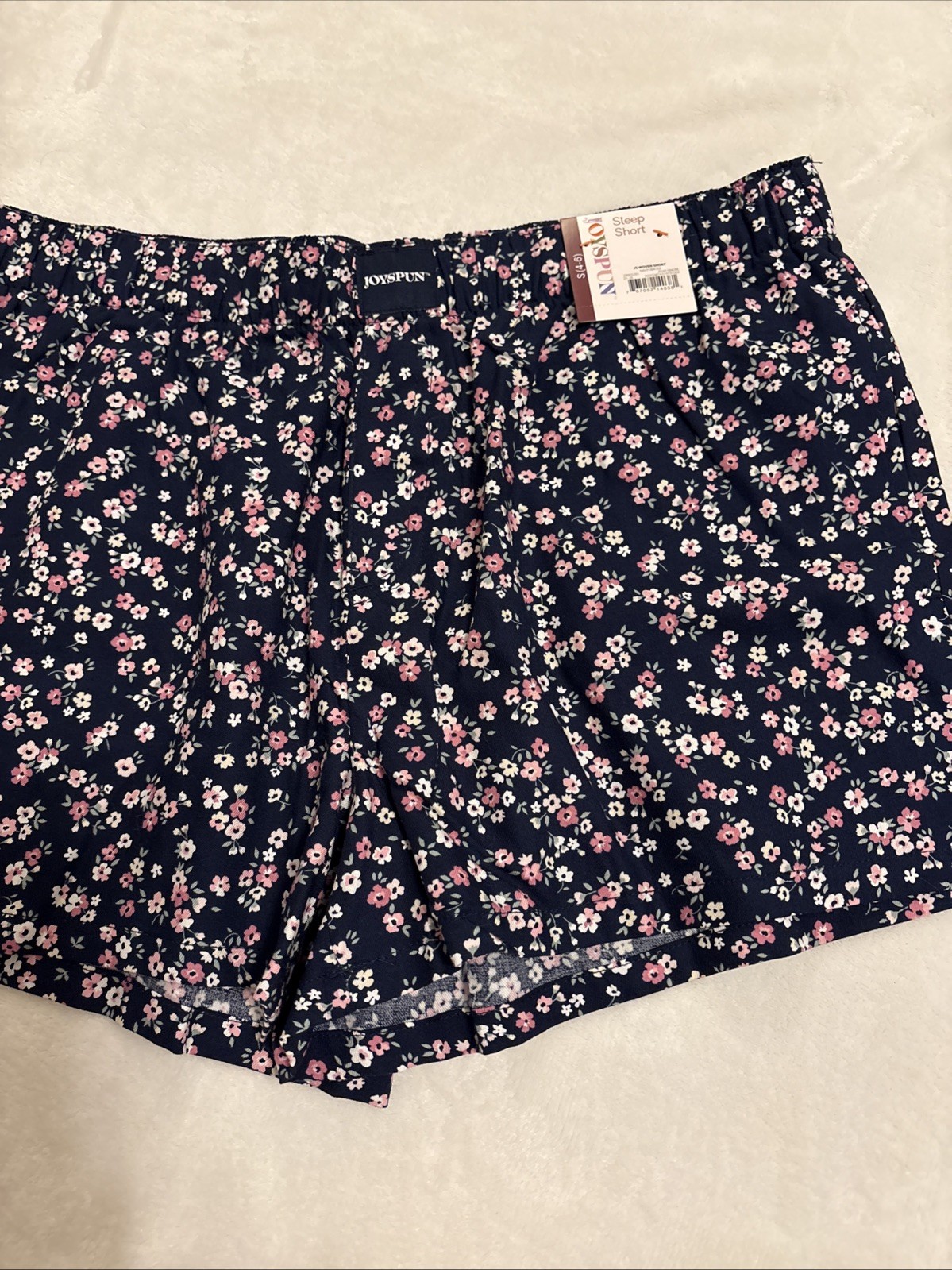 Joyspun Sleep Shorts Pajama Bottoms Dark Blue Floral Cotton Small S Size 4 6 NWT